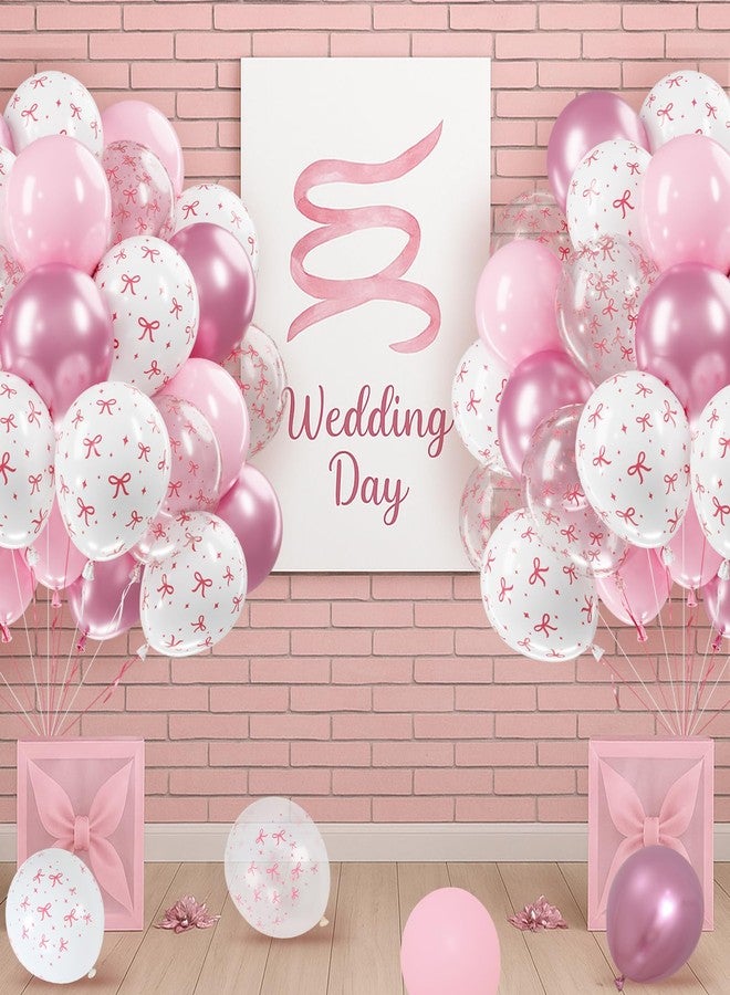 Netnology Pink Bow Balloons, 60Pcs 12 Inch Light Pink Metallic Pink Clear White Bow Balloon for Girls Women Princess Coquette Birthday Baby Shower Bridal Shower Wedding Bachelorette Party Decorations - Image 4