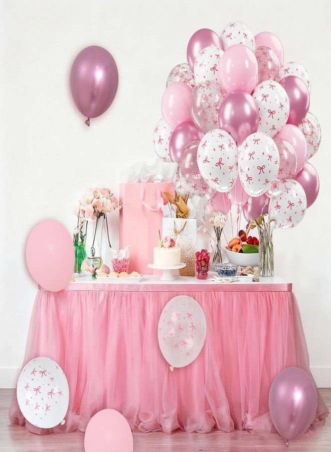 Netnology Pink Bow Balloons, 60Pcs 12 Inch Light Pink Metallic Pink Clear White Bow Balloon for Girls Women Princess Coquette Birthday Baby Shower Bridal Shower Wedding Bachelorette Party Decorations - Image 5