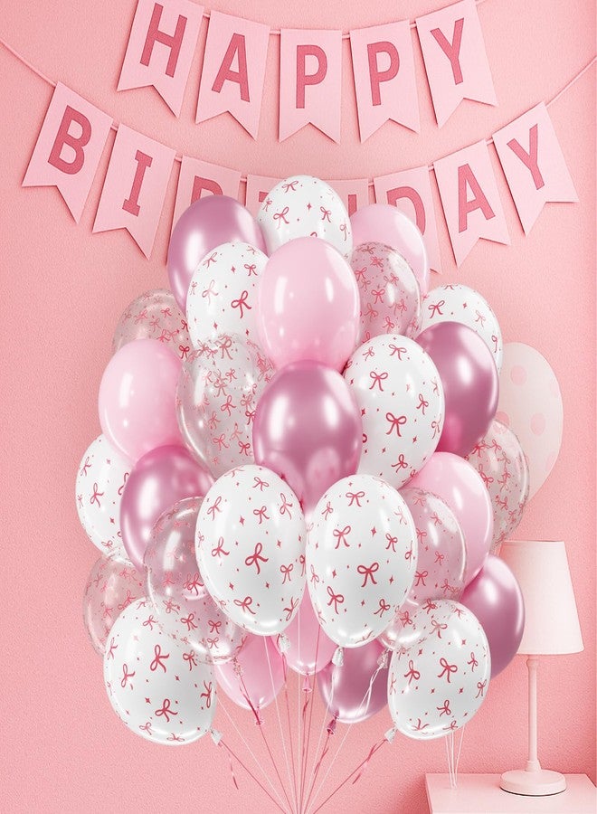 Netnology Pink Bow Balloons, 60Pcs 12 Inch Light Pink Metallic Pink Clear White Bow Balloon for Girls Women Princess Coquette Birthday Baby Shower Bridal Shower Wedding Bachelorette Party Decorations - Image 3