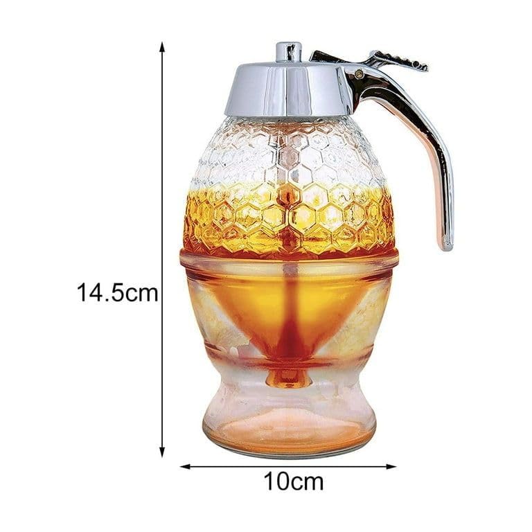 Aryamurti Transparent Acrylic Honey Syrup Dispenser with Stand Honey Container, Beautiful Comb Shaped Honey Pot, No Drip Honey Dispenser with High Capacity (Pack of 1) - Image 3