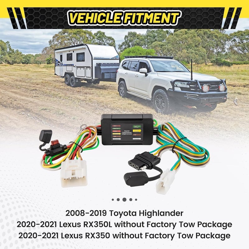 Oyviny Custom 4 Pin Trailer Wiring Harness 56217 for 2008-2019 Toyota Highlander & 2018-2021 Lexus RX 350/RX 350L - Image 2