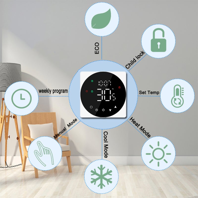شاشة LCD ذكية للتحكم في درجة الحرارة 16 أمبير ترموستات بشاشة تعمل باللمس قابل للبرمجة الأسبوعية للتدفئة الكهربائية توفير الطاقة - Image 4