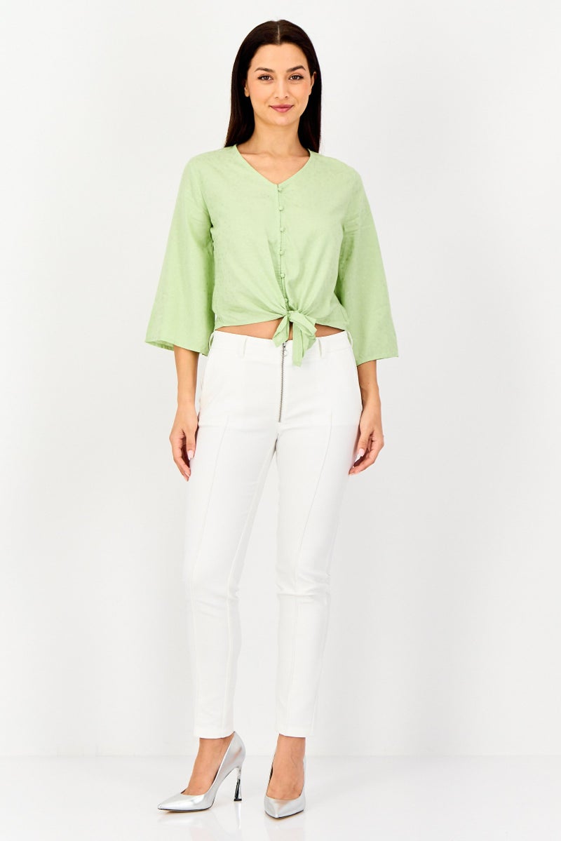 Only by Jdy Women V Neck Embroidered Long Sleeve Blouse, Light Green - Image 2