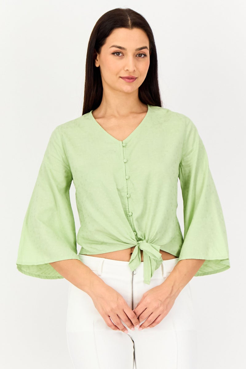 Only by Jdy Women V Neck Embroidered Long Sleeve Blouse, Light Green - Image 1
