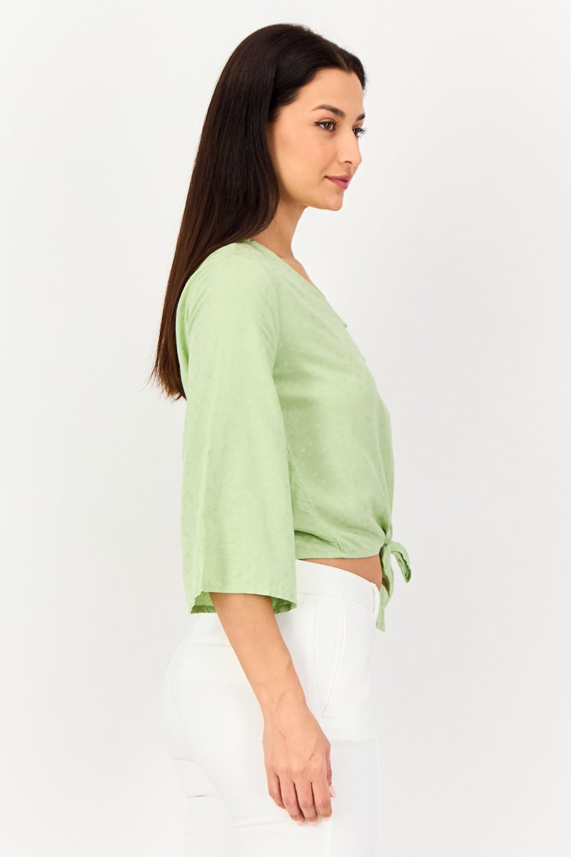 Only by Jdy Women V Neck Embroidered Long Sleeve Blouse, Light Green - Image 3
