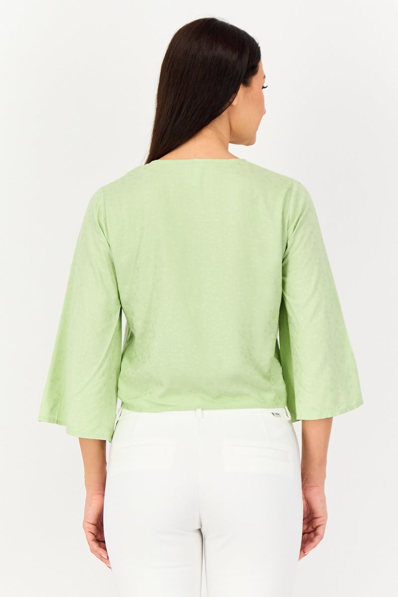 Only by Jdy Women V Neck Embroidered Long Sleeve Blouse, Light Green - Image 4