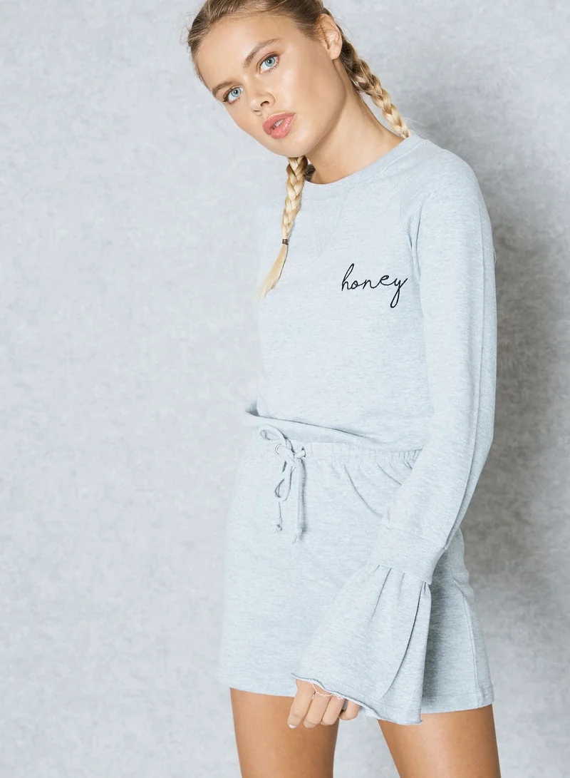 Missguided Tie Waist Flared Sleeve Playsuit