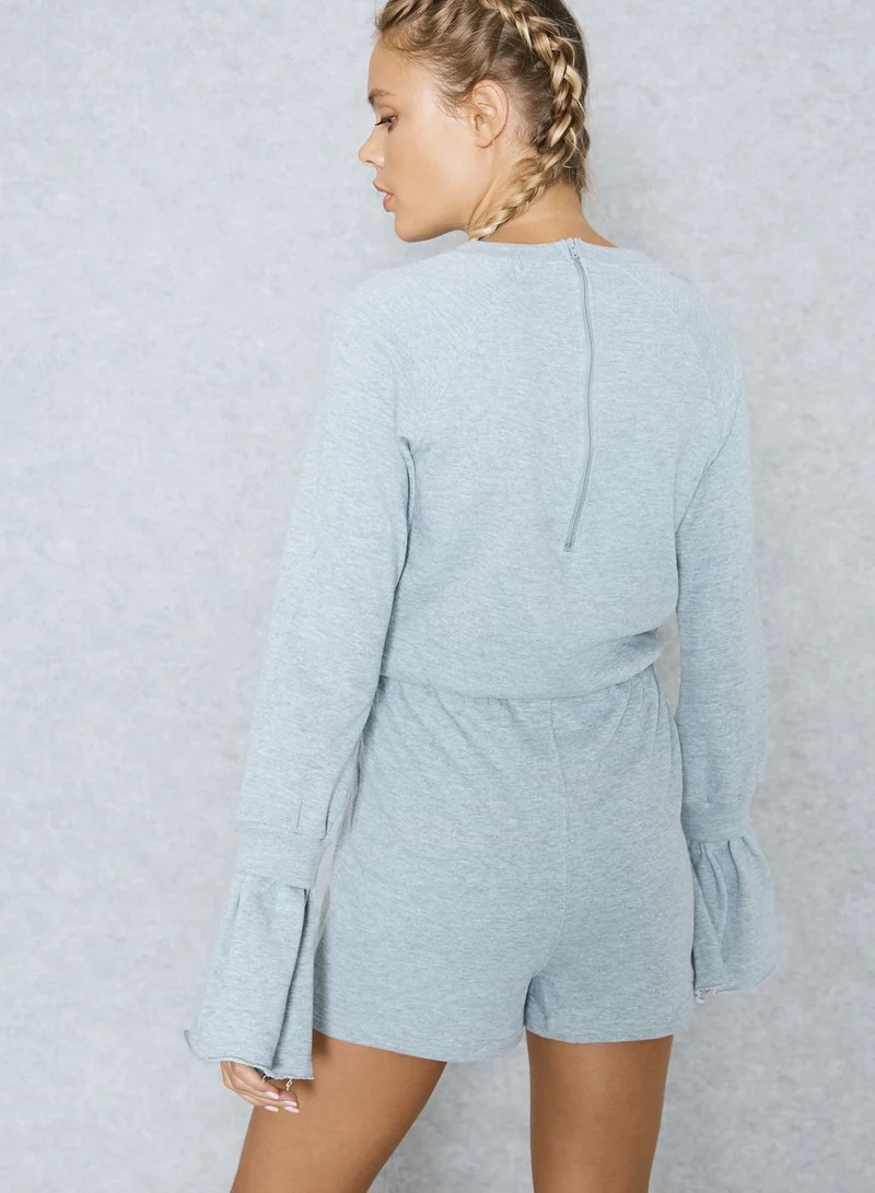 Missguided Tie Waist Flared Sleeve Playsuit