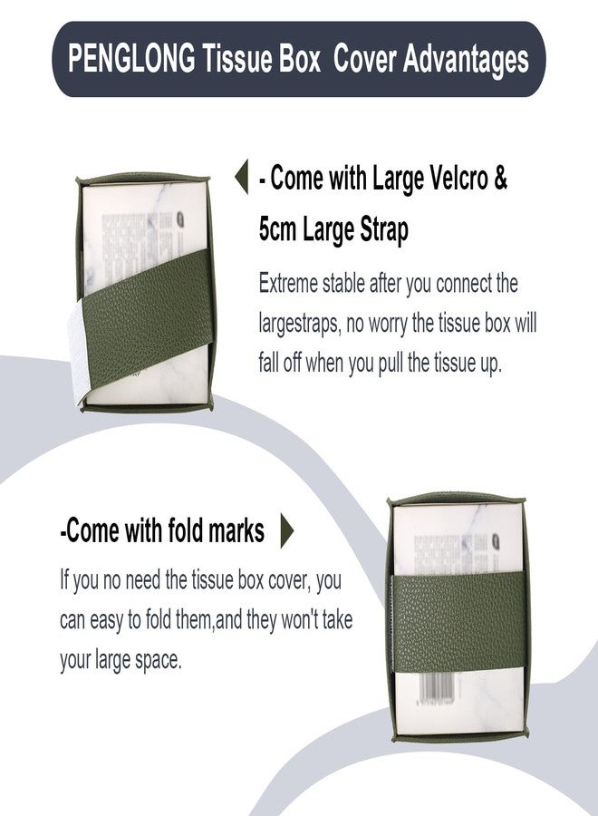 PENGLONG Tissue Box Cover 5X5X5'' PU Leather Tissue Holder Square Tissue Cube Box Organizer for Bathroom Vanity Countertop, Car, Night Stands, Office, Home, Kitchen (1Pack, Dark Green) - Image 2