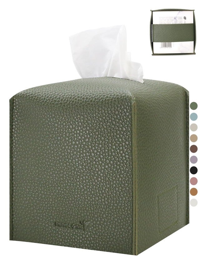 PENGLONG Tissue Box Cover 5X5X5'' PU Leather Tissue Holder Square Tissue Cube Box Organizer for Bathroom Vanity Countertop, Car, Night Stands, Office, Home, Kitchen (1Pack, Dark Green) - Image 1