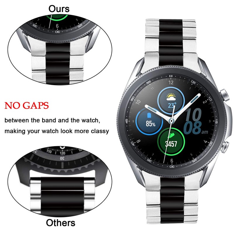 V-MORO Metal Strap Compatible with Galaxy Watch 3 Bands 45mm Men, No Gaps Solid Stainless Steel Bracelet Business Repalcement for Samsung Galaxy Watch 3 45mm Smartwatch Black/Silver - Image 2