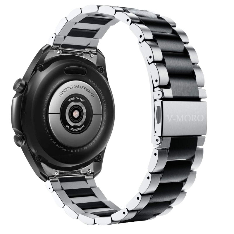 V-MORO Metal Strap Compatible with Galaxy Watch 3 Bands 45mm Men, No Gaps Solid Stainless Steel Bracelet Business Repalcement for Samsung Galaxy Watch 3 45mm Smartwatch Black/Silver - Image 5