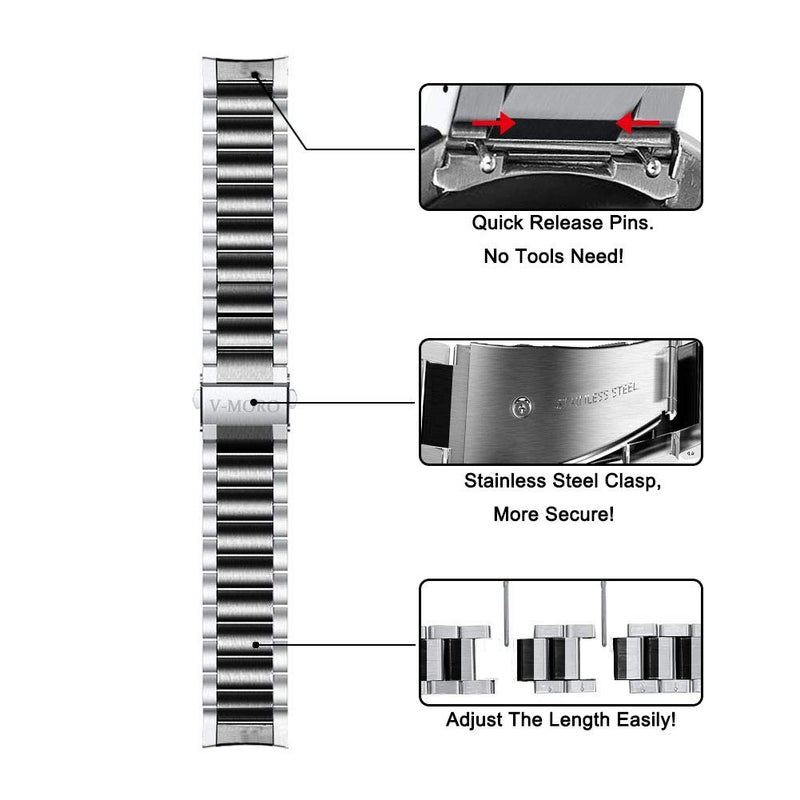V-MORO Metal Strap Compatible with Galaxy Watch 3 Bands 45mm Men, No Gaps Solid Stainless Steel Bracelet Business Repalcement for Samsung Galaxy Watch 3 45mm Smartwatch Black/Silver - Image 3