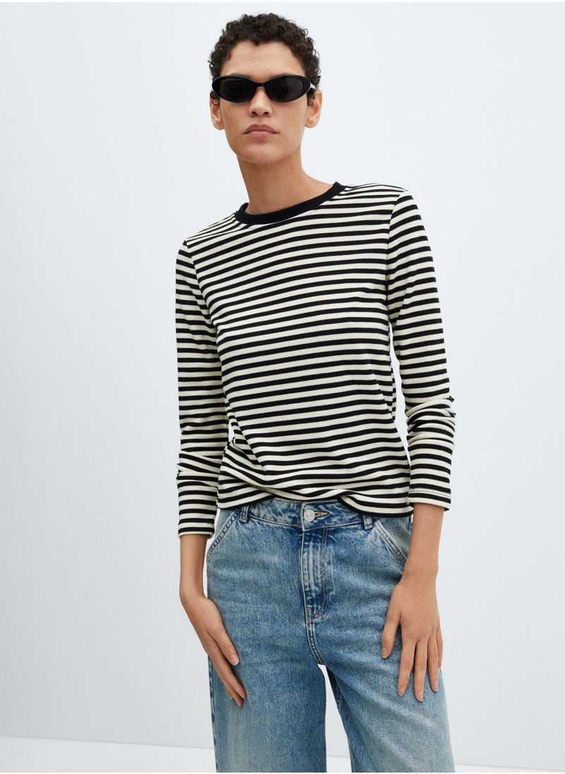 MANGO - Crew Neck Striped T-Shirt - Image 1