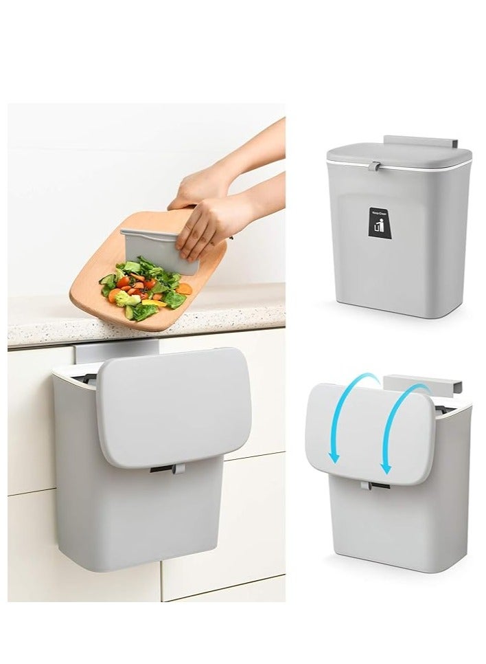 PROMASS Kitchen Compost Bin for Counter Top or Under Sink, Hanging Small Trash Can with Lid for Cupboard/Bathroom/Bedroom/Office/Camping, Mountable Indoor Compost Bucket (Grey) - Image 1