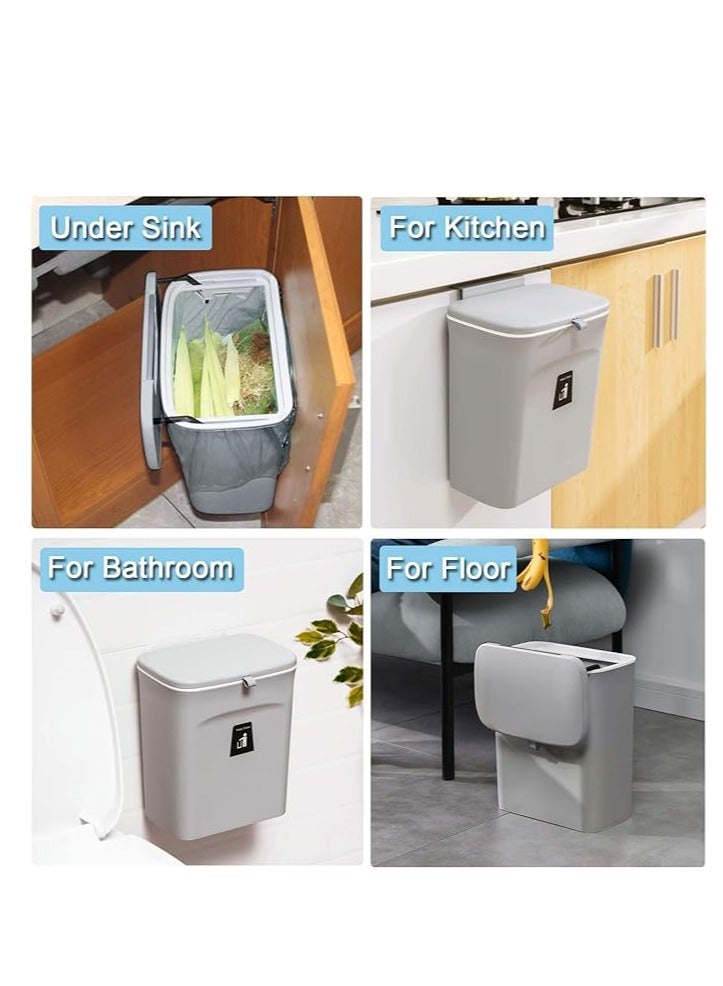 PROMASS Kitchen Compost Bin for Counter Top or Under Sink, Hanging Small Trash Can with Lid for Cupboard/Bathroom/Bedroom/Office/Camping, Mountable Indoor Compost Bucket (Grey) - Image 4