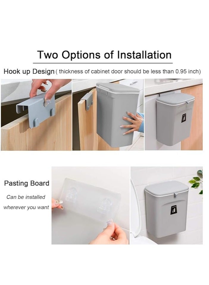 PROMASS Kitchen Compost Bin for Counter Top or Under Sink, Hanging Small Trash Can with Lid for Cupboard/Bathroom/Bedroom/Office/Camping, Mountable Indoor Compost Bucket (Grey) - Image 5