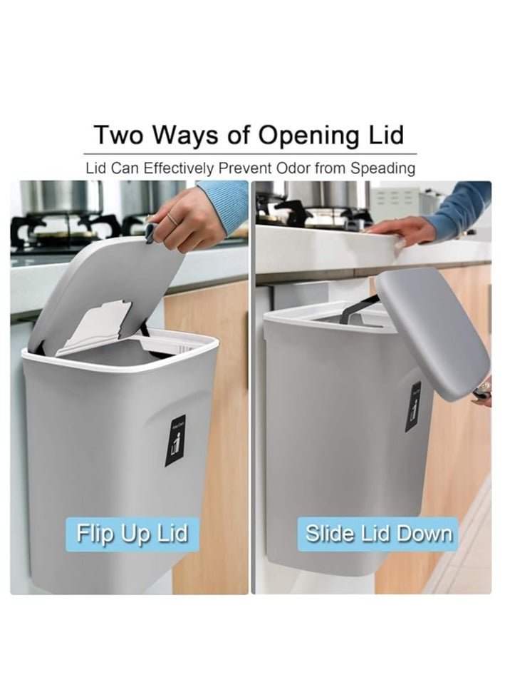 PROMASS Kitchen Compost Bin for Counter Top or Under Sink, Hanging Small Trash Can with Lid for Cupboard/Bathroom/Bedroom/Office/Camping, Mountable Indoor Compost Bucket (Grey) - Image 3