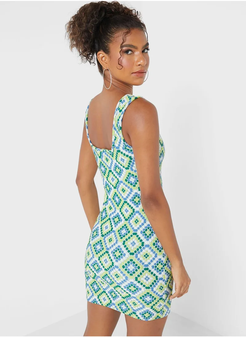 TOPSHOP Square Neck Printed Dress