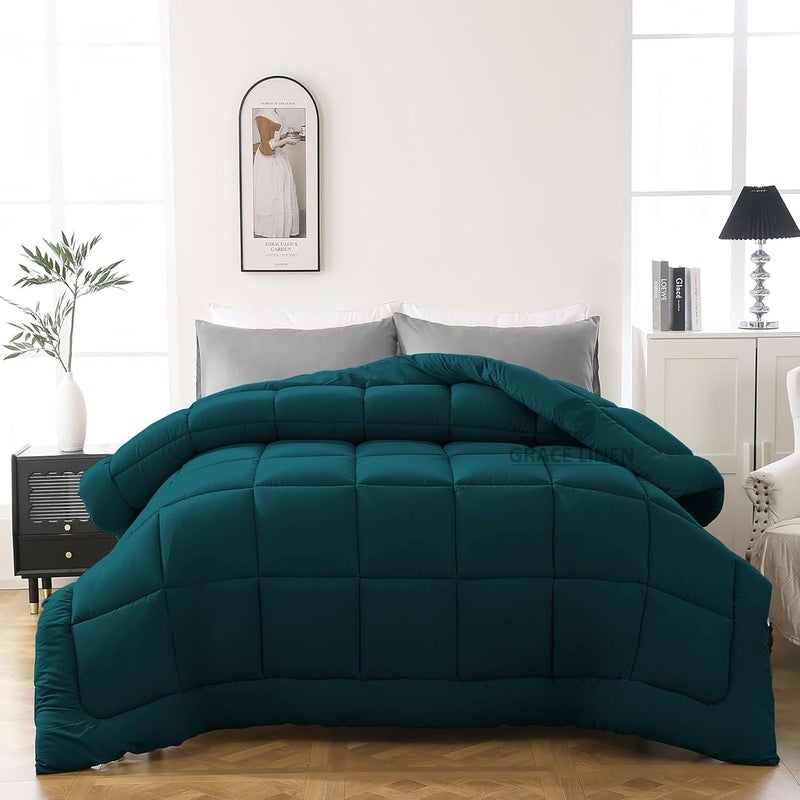 Grace Linen 600 GSM Heavy Winter Comforter King Size 92X106 Microfiber Super Soft Fluffy for Winter Blanket ComforterRajaiDuvet King Size Teal Color