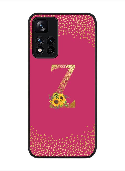 Rugged Black Edge Case for Redmi Note 11 Pro Plus 5G, Slim fit Custom Monogram Initial Letter Mandala Floral Pattern Alphabet- Z(Dark Pink Rose)