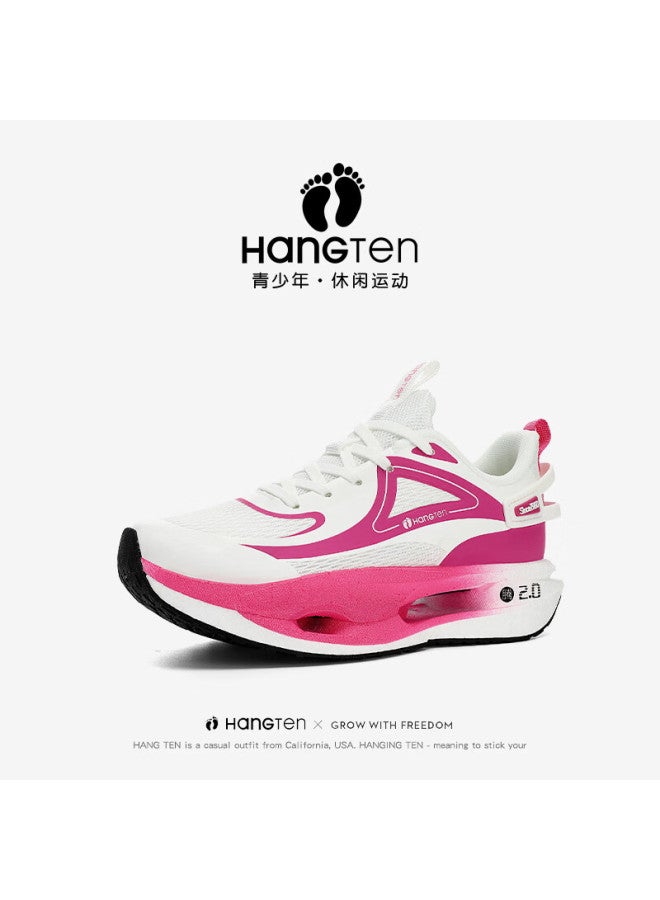 Huanteng Sports Shoes For Boys Students Youth Professional Running Shoes Boys Girls Mesh Shock Absorption White Pink Size 32