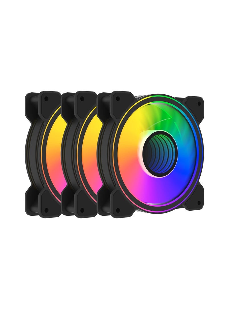 باور مجموعة من 3 مراوح كمبيوتر مقاس 120 ملم بحلقة إضاءة مزدوجة بتقنية ARGB وPWM، لتبريد هادئ وفعال مع تدفق هواء عالٍ، مناسبة لأجهزة الكمبيوتر المخصصة للألعاب وأنظمة التبريد السائل. - Image 3