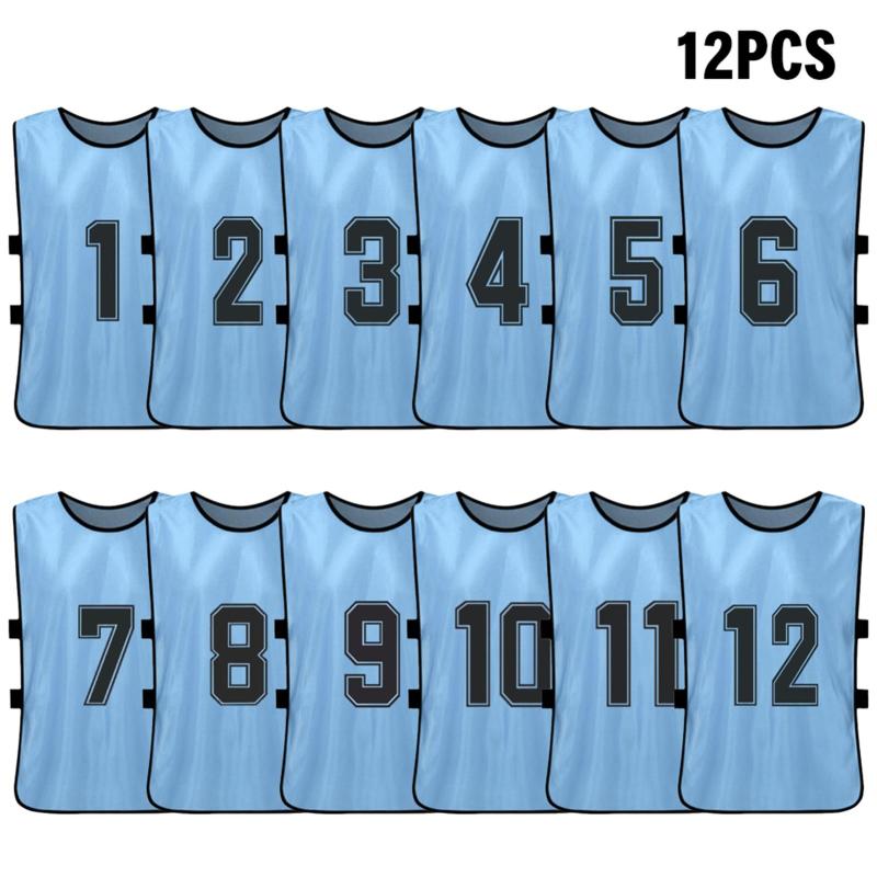 Kids Soccer Pinnies 12pcs Sky Blue Clear Front & Back Numbers - Colorfast Bright Design Soccer Scrimmage Vest for Youth Team Sports & Training - Image 1