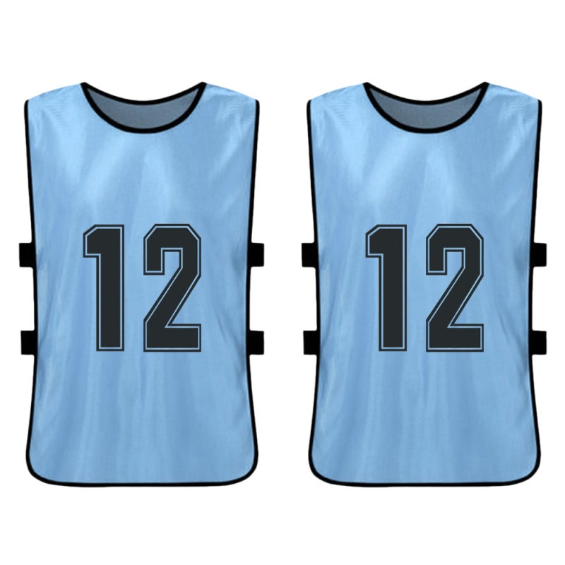 Kids Soccer Pinnies 12pcs Sky Blue Clear Front & Back Numbers - Colorfast Bright Design Soccer Scrimmage Vest for Youth Team Sports & Training - Image 4