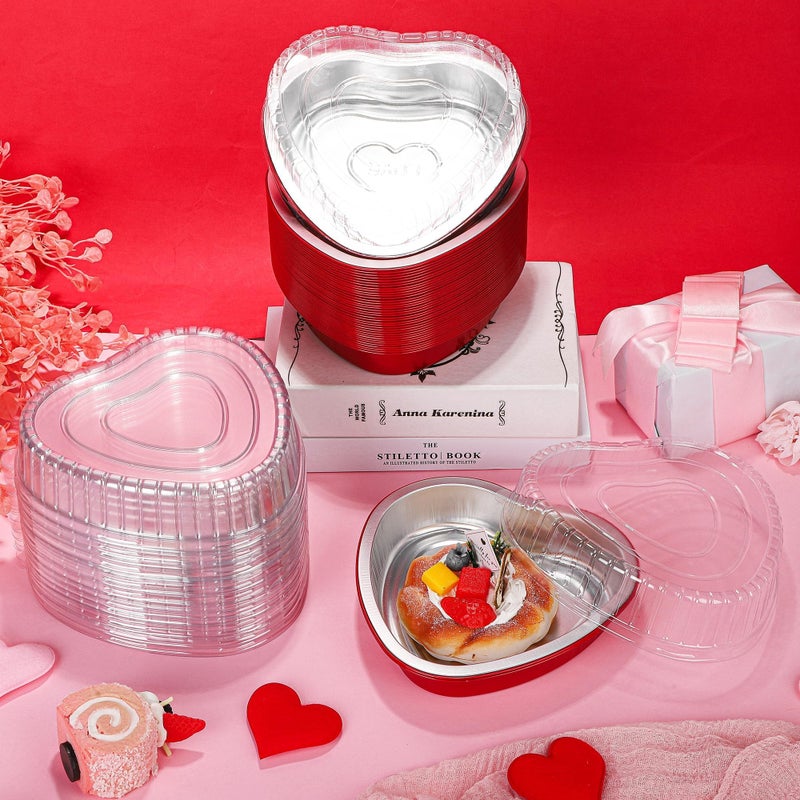 Fovths 16 Pieces Heart Shaped Cake Pans 32 oz Disposable Heart Aluminum Foil Cupcake Pans with Lids Oven Safe Dessert Baking Cups Pan for Valentine's Weddings Birthday Parties - Image 5