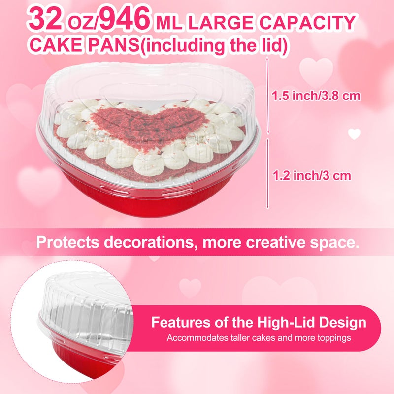 Fovths 16 Pieces Heart Shaped Cake Pans 32 oz Disposable Heart Aluminum Foil Cupcake Pans with Lids Oven Safe Dessert Baking Cups Pan for Valentine's Weddings Birthday Parties - Image 3