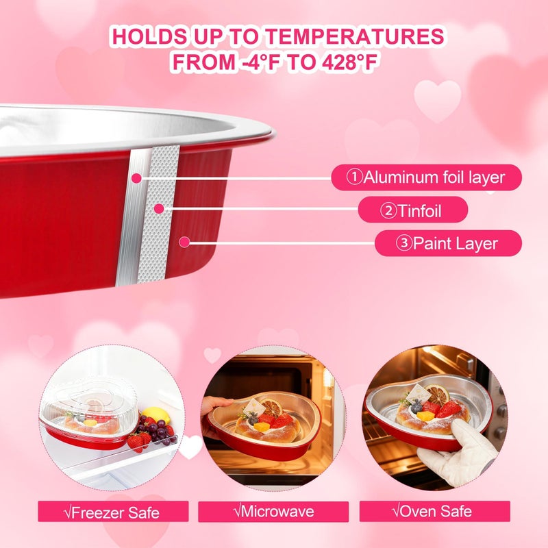 Fovths 16 Pieces Heart Shaped Cake Pans 32 oz Disposable Heart Aluminum Foil Cupcake Pans with Lids Oven Safe Dessert Baking Cups Pan for Valentine's Weddings Birthday Parties - Image 4
