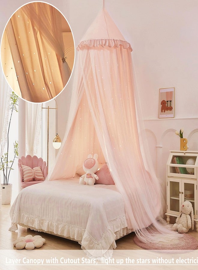 Eimilaly Princess Bed Canopy for Girls, Double Layer Canopy with Cutout Stars, Breathable & Washable Fabric, Fits Twin/Full Bed - Fairy Bed Tent for Children's Room Decoration, Pink - Image 3