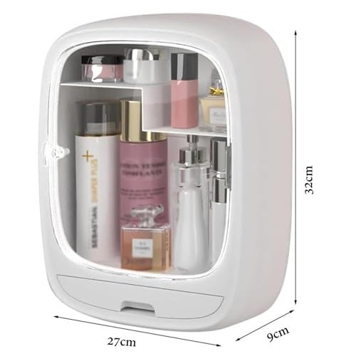 SIBY Acrylic Wall Hanging Makeup Storage Box | Transparent Dustproof Cosmetics Box Stick on Wall | Makeup Organizer Cabinet Rack | Women Skin Care Beauty Rack | Perfume Cream Stand(White) - Image 4