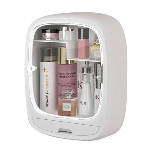 SIBY Acrylic Wall Hanging Makeup Storage Box | Transparent Dustproof Cosmetics Box Stick on Wall | Makeup Organizer Cabinet Rack | Women Skin Care Beauty Rack | Perfume Cream Stand(White) - Image 1