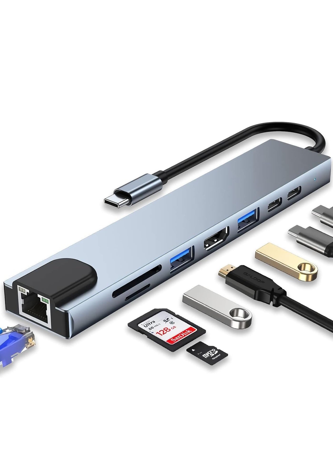 USB C Hub 8-in-1 Docking Station with 4K HDMI, 100W PD Charging, USB 3.0 Ports, Ethernet, SD/TF Card Reader – Multiport Adapter Compatible with MacBook Pro/Air, Dell, HP, Lenovo, iPad Pro, and More