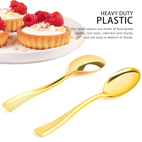 Qeirudu 4 Inch Gold Plastic Mini Spoons, 100 Pack Heavy Duty Small Tasting Spoons for Party Dessert Shooters, Appetizers, Ice Creams, Food Samples, Puddings - Image 5