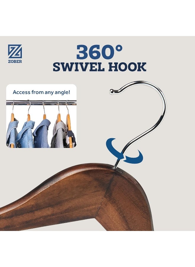 ZOBER - Wooden Hangers 20 Pack - Non Slip Wood Clothes Hanger For Suits, Pants, Jackets W/Bar & Cut Notches - Heavy Duty Clothing Hanger Set - Coat Hangers For Closet - Vintage - Image 1