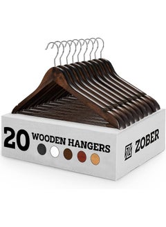 Wooden Hangers 20 Pack - Non Slip Wood Clothes Hanger For Suits, Pants, Jackets W/Bar & Cut Notches - Heavy Duty Clothing Hanger Set - Coat Hangers For Closet - Vintage