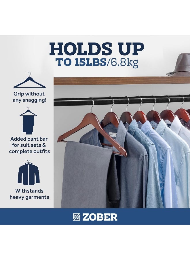ZOBER - Wooden Hangers 20 Pack - Non Slip Wood Clothes Hanger For Suits, Pants, Jackets W/Bar & Cut Notches - Heavy Duty Clothing Hanger Set - Coat Hangers For Closet - Vintage - Image 1