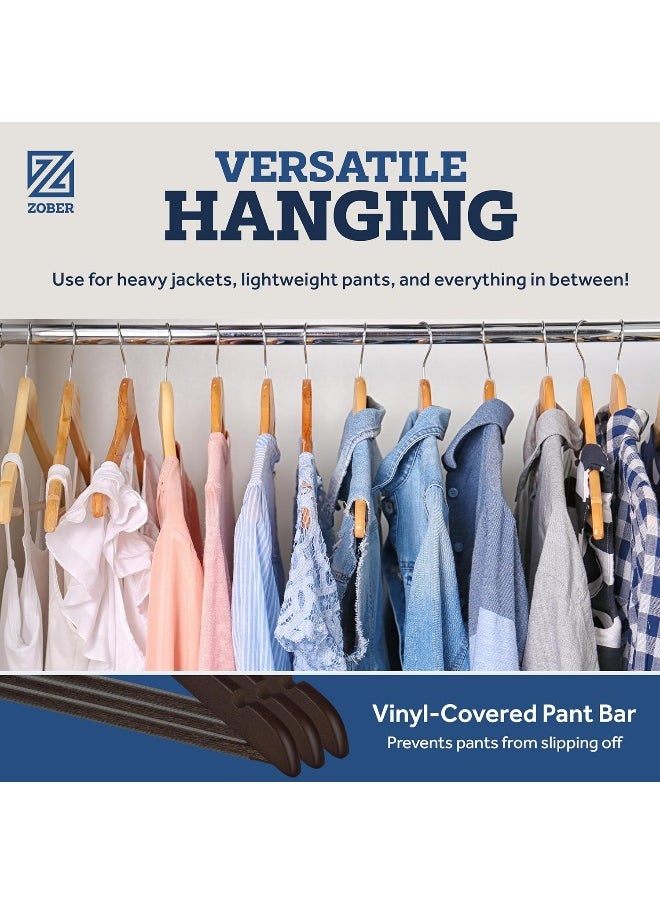 ZOBER - Wooden Hangers 20 Pack - Non Slip Wood Clothes Hanger For Suits, Pants, Jackets W/Bar & Cut Notches - Heavy Duty Clothing Hanger Set - Coat Hangers For Closet - Vintage - Image 1