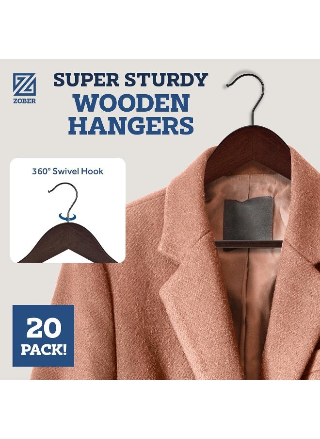 ZOBER - Wooden Hangers 20 Pack - Non Slip Wood Clothes Hanger For Suits, Pants, Jackets W/Bar & Cut Notches - Heavy Duty Clothing Hanger Set - Coat Hangers For Closet - Vintage - Image 1