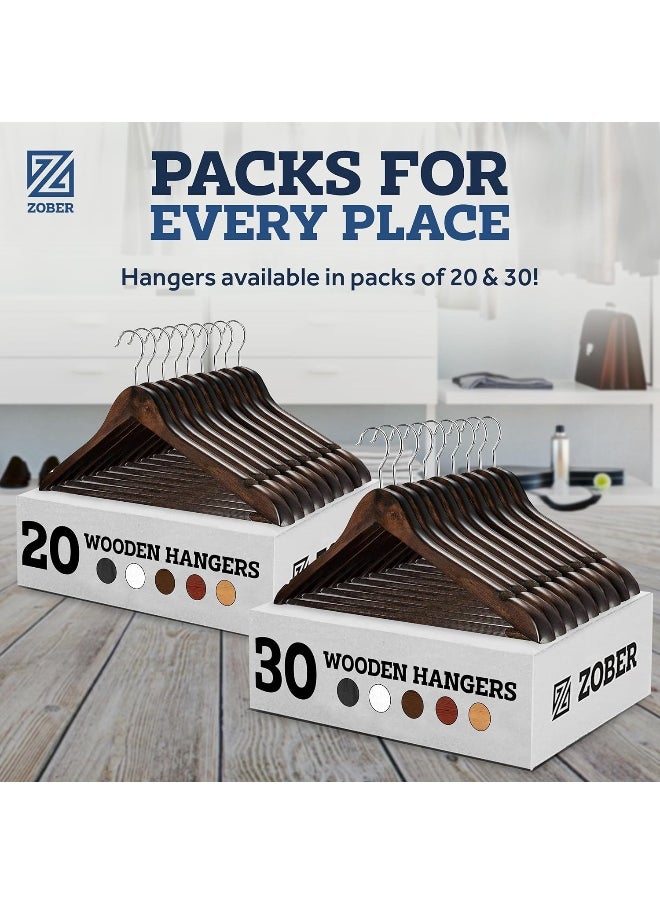 ZOBER - Wooden Hangers 20 Pack - Non Slip Wood Clothes Hanger For Suits, Pants, Jackets W/Bar & Cut Notches - Heavy Duty Clothing Hanger Set - Coat Hangers For Closet - Vintage - Image 1