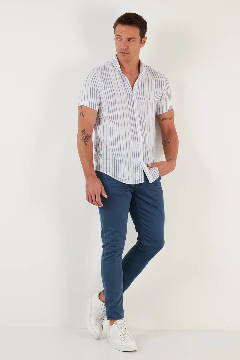 Buratti Striped 100% Cotton Slim Fit Short Sleeve Shirt Men's SHIRT CF23S116097