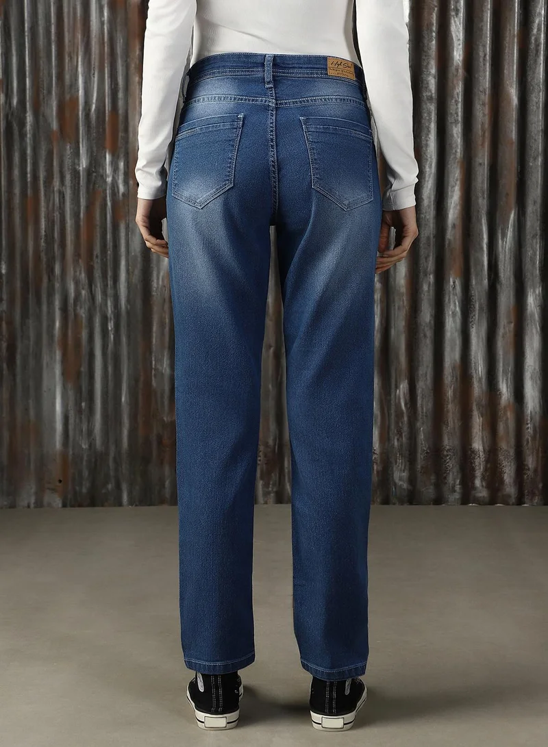 HIGH STAR  Women's Blue Cotton Blend Solid Full Length Slim Fit Jeans  | Best Price UAE