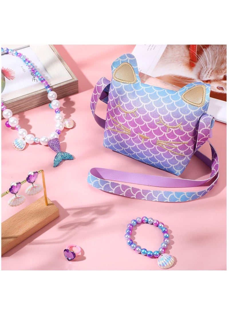 Y&D Pearl Necklace Crossbody Bag Set Dress Up, 6 Pieces Jewelry Pretend Toys Kids Accessories Birthday, For Girls, Up Purse Bracelet Ring Earrings  - Image 5