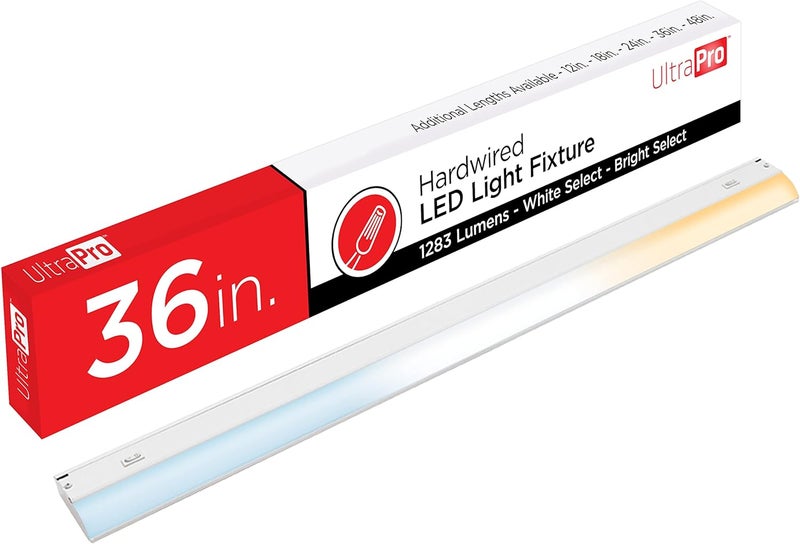 UltraPro أضواء تحت الخزانة 36 بوصة موصولة بالكهرباء، 3 إعدادات لونية - 2700K/4000K/5000K - أبيض دافئ، أبيض بارد، وضوء النهار، إضاءة تحت الخزانة، أضواء تحت الطاولة قابلة للتعتيم للمطبخ، 45369 - Image 1