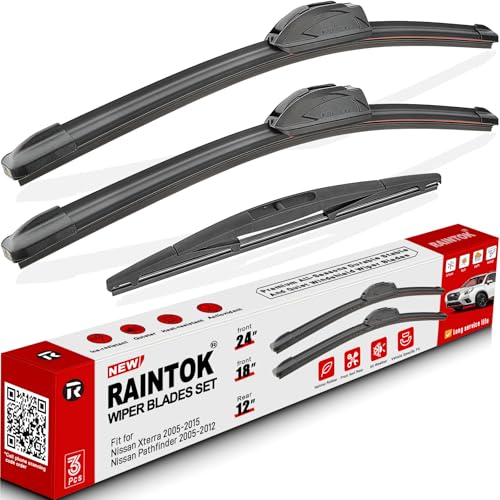 شفاطات الزجاج الأمامي RAINTOK بديل لسيارات نيسان إكستيرا 2005-2015 ونيسان باثفايندر 2005-2012 مجموعة شفرات المساحات الأمامية والخلفية بجودة المصنع الأصلية 24 18 12 عبوة من 3