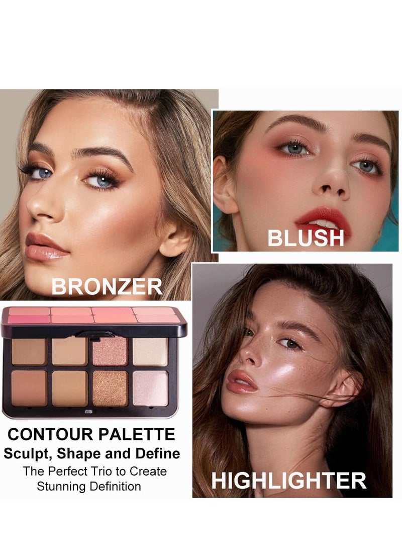 Excefore Contour Palette, 8 Shades with Blush Bronzer Highlighter, 3 in 1 Face Contouring Makeup Palette for Sculpt the Cheeks, Blendable, Buildable, Easy to Apply, Matte and Shimmer Finish (02, Set) - Image 3