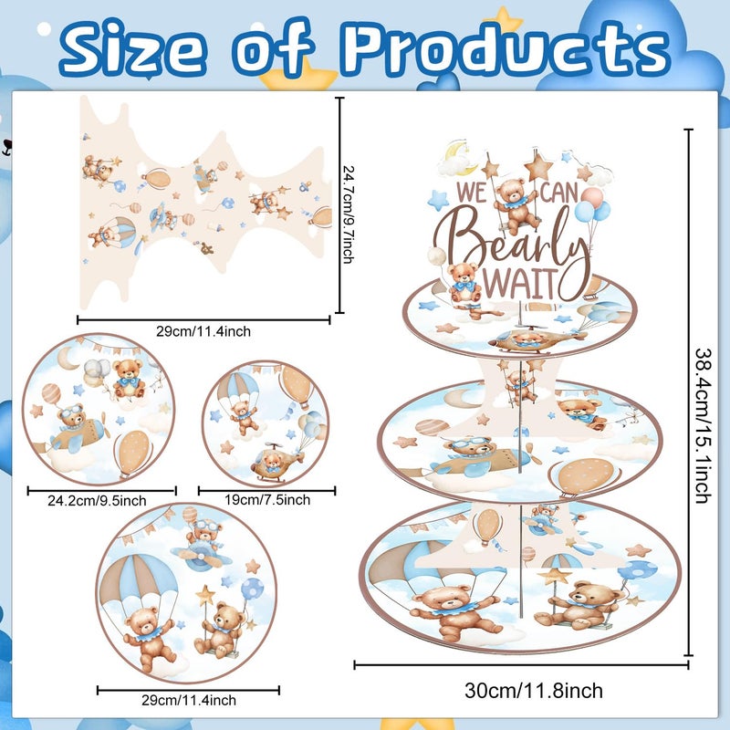 Keluna Bear Baby Shower Decorations - We Can Baby Shower Bearly Wait Decorations 3 Tier Blue Brown Bear Theme Cupcake Stand Bearly Wait Birthday Party Supplies for Gender Reveal - Image 2